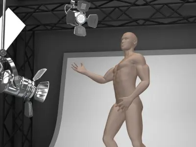 Photo studio equipment and white background 3D model