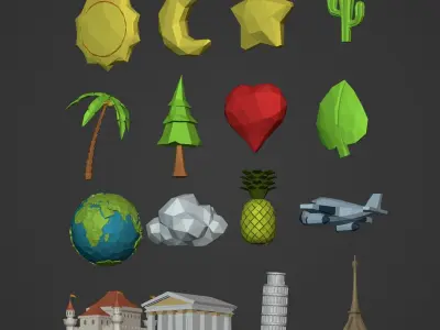 Polygonal Cartoon Pack Low-poly 3D model