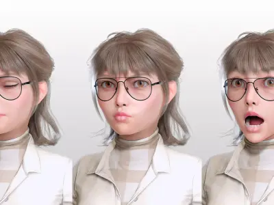 Stylized Female Character Cartoon  with Glasses Low-poly 3D model