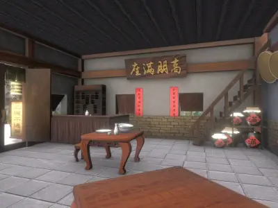 Chinese style tavern Low-poly 3D model