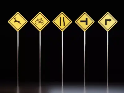 Realistic Road Sign Collection Low-poly 3D model