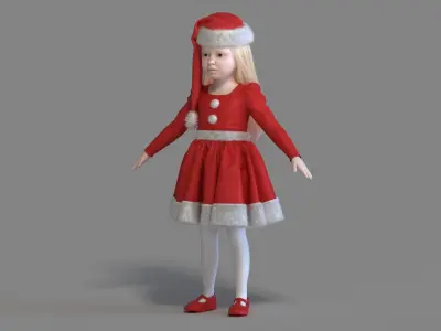  Christmas Realistic Little Girl Child Character Rigged 3D Model 