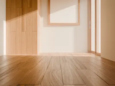 Room with wooden door and white frame Low-poly 3D model