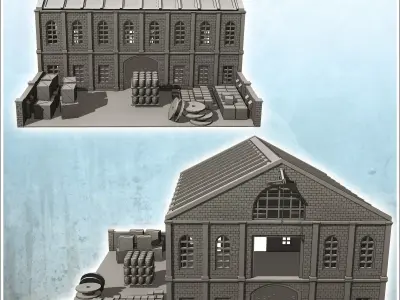 Large multi-storey brick industrial warehouse with outdoor stora 3D print model purchase