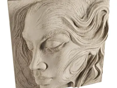 Artistic Female Portrait Relief Wall Art Low-poly 3D model