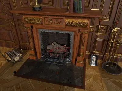 Victorian living room with fireplace 3D model