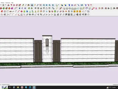 Main entrance gate with water fountain landscape 3D model