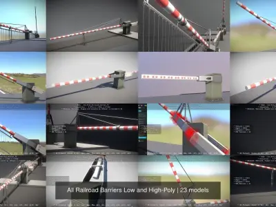 All Railroad Barriers Low and High-Poly 3D Model Pack