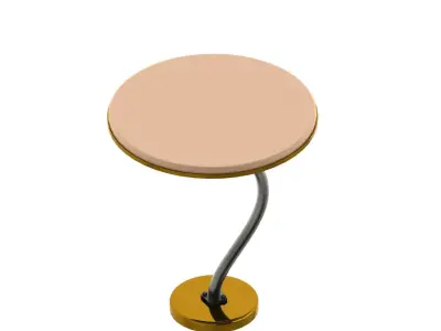 Modern Curved Side Table with Round Wooden Top and Metal Base 3D model