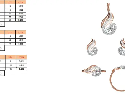 Light wt Ring Earrings Pendant set 3dm stl 1-render details 3D print model