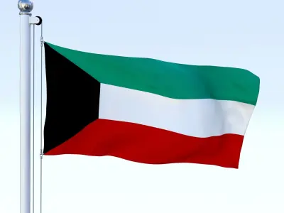 Animated Kuwait Flag Low-poly 3D model