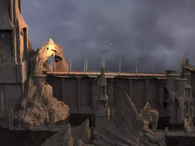Celtic Castle mountain bridge destroyed 3D model