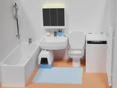 Lowpoly Bathroom with toilet and sink Low-poly 3D model
