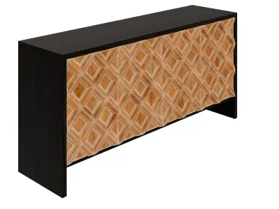 4-Door Wood Cabinet With Geometric Pattern Low-poly 3D model