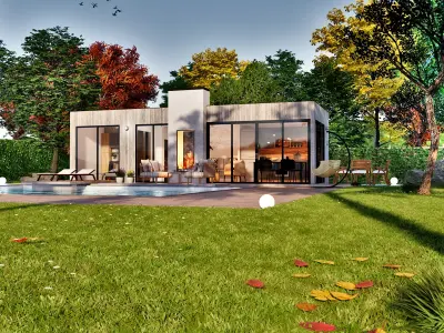 modern pool house with fireplace 3d model Low-poly 3D model