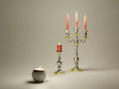 candlestick three candlesticks and candle Free 3D model