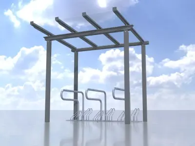 Bicycle parking with glass roof version 1 Low-poly 3D model