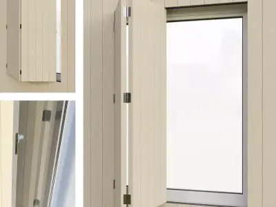 Shutters 4 window with wooden frame 3D model