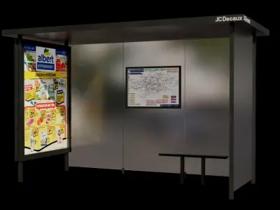 Low Poly Realistic Bus Stop with Textures Low-poly 3D model