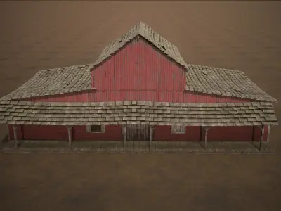 Barn Cattle Shed Farm Shelter Village Farmhouse With Interior  4 Low-poly 3D model