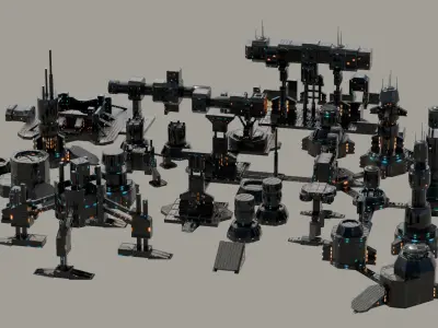 SCIFI building BUNDLE 4K TEXTURE Low-poly 3D model