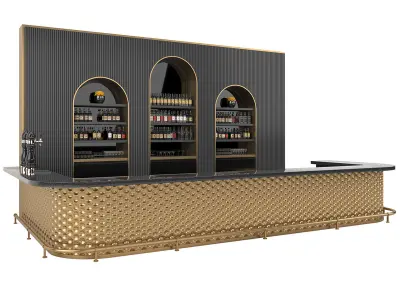 Restaurant Bar Set 02 with Gold Ceramic tiles 3D model
