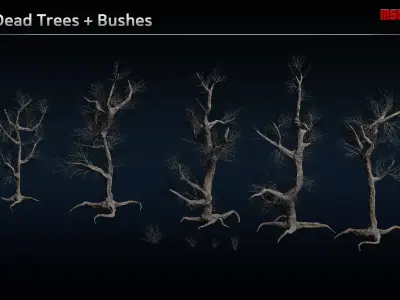 Dead Trees and Bushes Low-poly 3D model