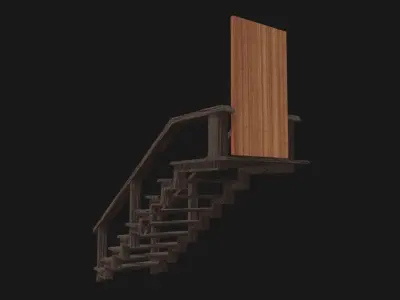 basement stair - door - door handle - handrail - step Low-poly 3D model