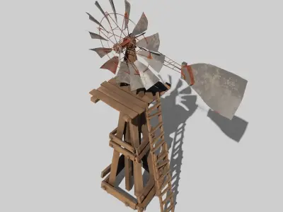 old wooden Windmill 4k pbr textures Low-poly 3D model