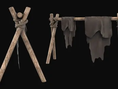 Medieval Market- Leather Hanger and Stool Free 3D model