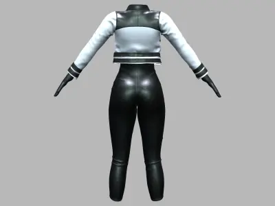 Female Sci-fi Black Bodysuit With White Jacket Low-poly 3D model