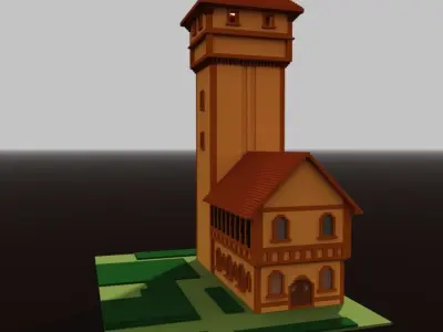 Town hall Low-poly 3D model