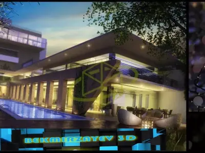 hotel house with lights 3D model