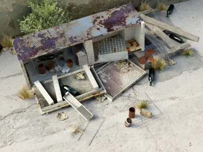 Postapocalyptic trash pile of broken rusted fridge Low-poly 3D model