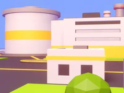 Low Poly Nuclear Power Plant - Modular 3D Asset Pack for Games Low-poly 3D model