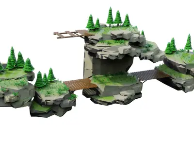Game ready Floating Islands Environment Low-poly 3D model