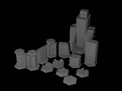 8mm Hex Terrain - Sci fi Human City 3D print model