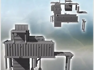 Set of containers for elevated outpost on metal stilts with acce 3D print model