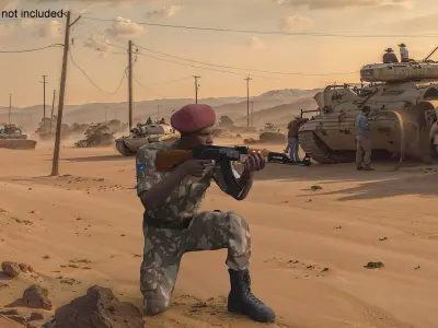  Somali Soldier in Camouflage with Rifle AK-47 Fur 