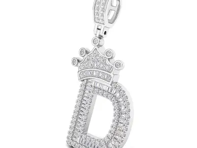 Crown Initial  D  Letter Pendant 3D print model