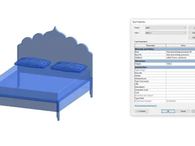 Revit Family - Full  scalable bed 1 Low-poly 3D model