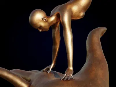 Bronze outdoor street statue Low-poly 3D model