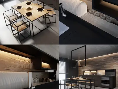 SMART-KITCHEN modern kitchen with walls and wooden floors 3D model