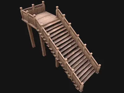 Wooden Stairs Medieval  Low-poly 3D model