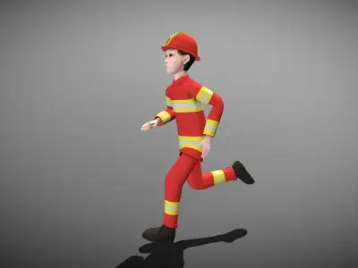 Cartoon Fireman Low-poly 3D model