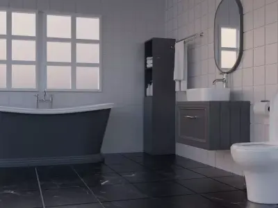 Dark modern bathroom with bathtub and bath room accessories  3D model