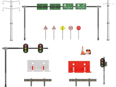 City Roads Props Set 1 Low-poly 3D model