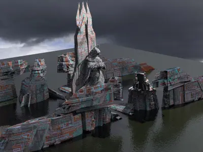 Stargate Pyramid Temple with Statue 3D model
