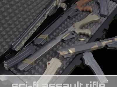 Sci-Fi Assault Rifle PBR Low-poly 3D model
