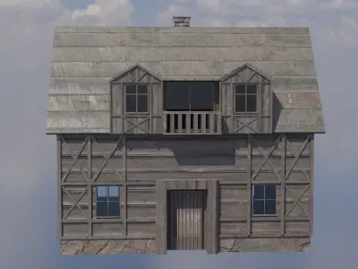 Textured Old Wooden House Low-poly 3D model